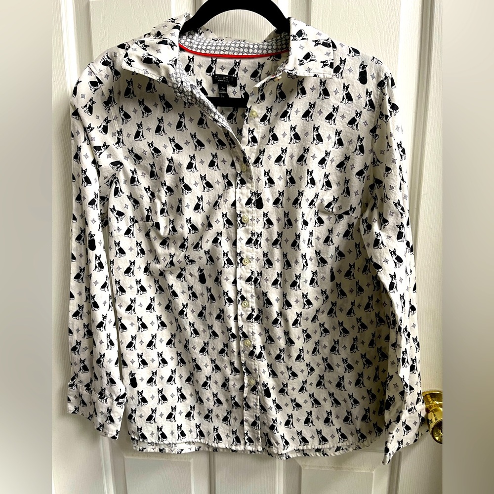 Talbots Boston Terrier Patterned Long Sleeve Shirt - image 1